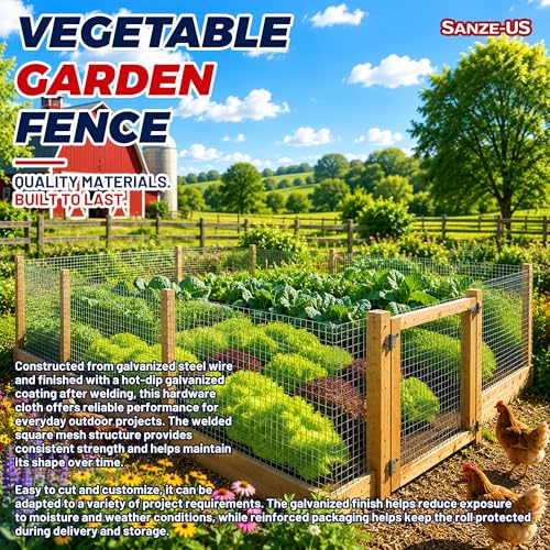 SANZEUS Hardware Cloth, 48in x 100ft 1/2in Mesh, 19GA Chicken Wire Fencing - size: 1/2inch 48inx100ft