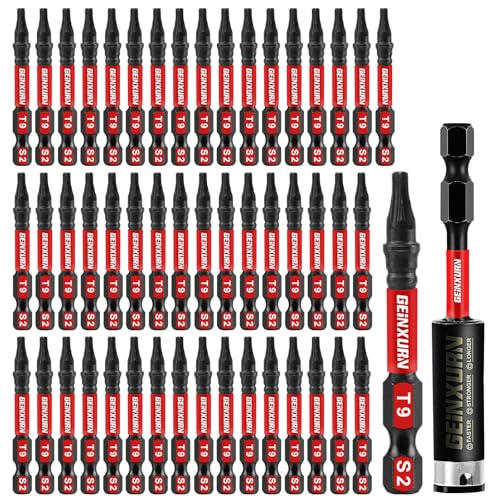 Geinxurn 51 Pieces T9 Impact Tough Magnetic Screwdriver Bit Set, 2 In. #9 Torx Head Power Bit Set, S2 Alloy Steel T9 Star Bit with 1Pc Impact Bit Holder - size: 2"-51PCS, style: T9