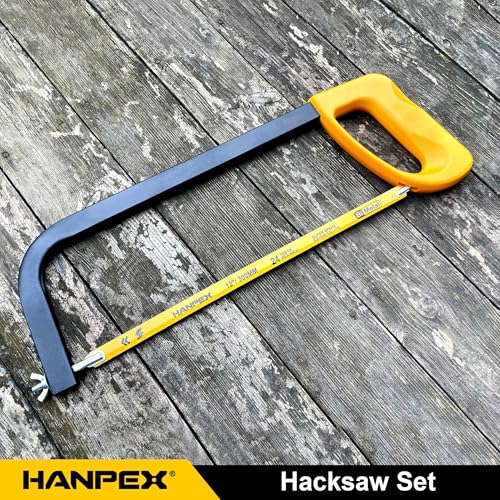 Hanpex 12in. High-Tension Hacksaw Frame with 10pcs Extra Bi-metal Blades, Hand Saw Suitable for Metal, wood, PVC, Carpentry - style: Hacksaw with 10pcs Bi-metal blades