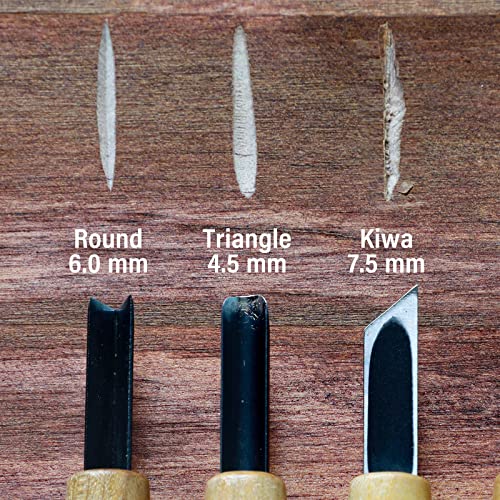 Wazakura 3PCS Bonsai Chisel Kit with Round Gouge, Single Bevel Skewed and V-Parting Tool, Hand Carving Tool Set for Jin Shari Making, Woodworking Knife Pack (3PCS Bonsai Chisel Kit)
