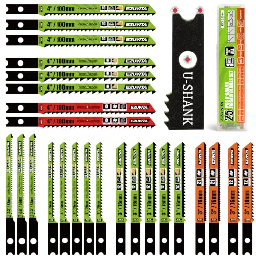 25pcs U-Shank Jigsaw Blades Set with Storage Case - size: 25pcs BD119B-BD127D