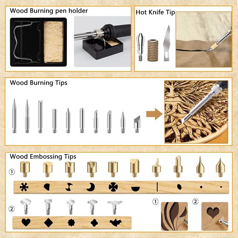 Wood Burning Kit,Wood Burning Tool with Adjustable Temperature 200~450°C, Professional Wood Burning Pen for Embossing Carving DIY Adults Crafts Beginners
