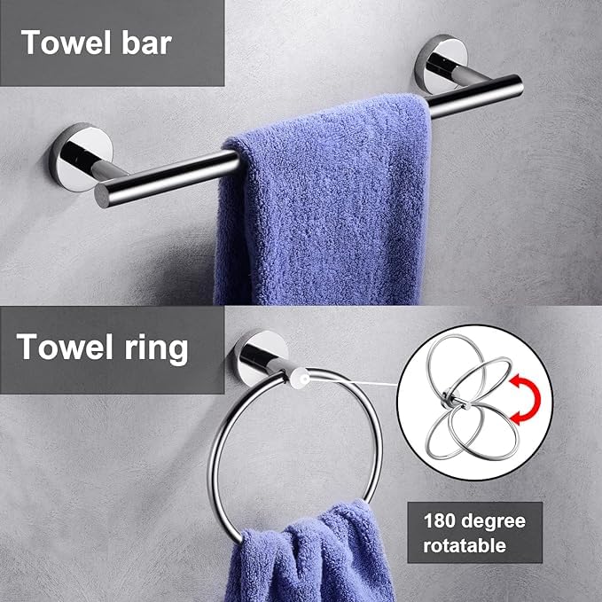 12 Pieces Polished Chrome Bathroom Hardware Accessories Set Hand Towel Ring 16&23.6 inch Round Towel Bar Toilet Paper Holder Towel Hooks 4 Pieces SUS 304 Stainless Steel,Heavy Duty,Wall Mounted - color: Polished Chrome, size: 12 piece 24"