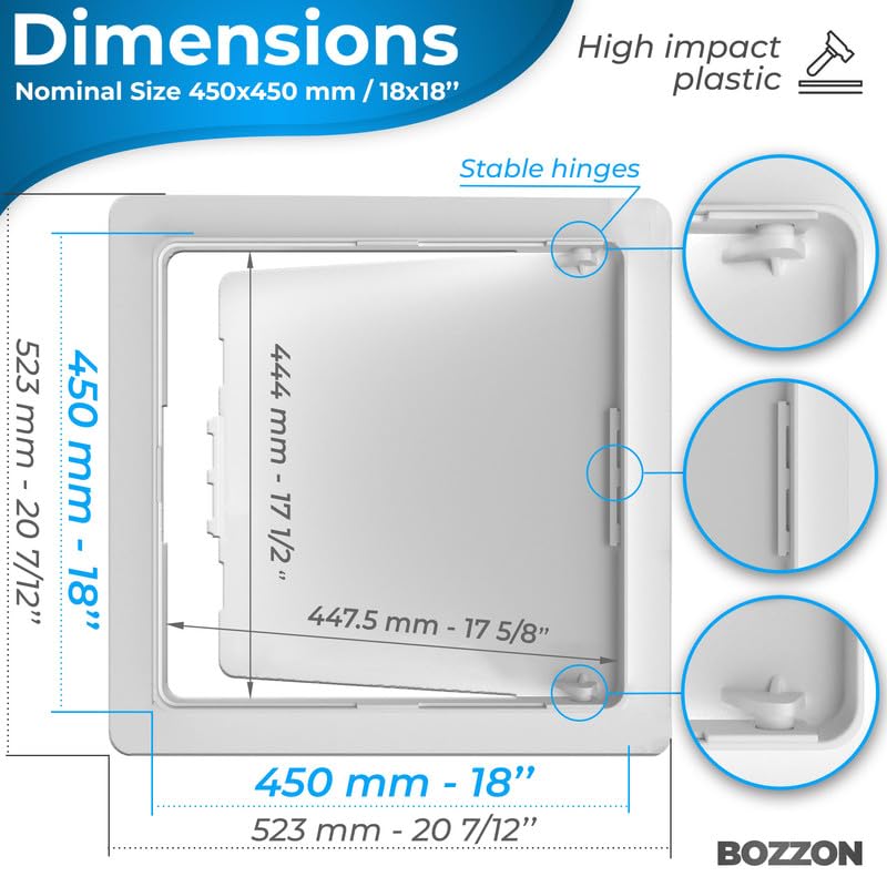 BOZZON Access Panel for Drywall - 18 x 18 in - Wall Hole Cover - Access Door - Plumbing Access Panel for Drywall - Heavy Durable Plastic White - size: 18 x 18