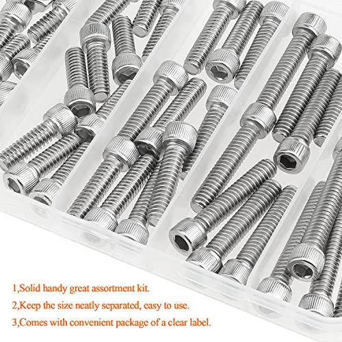 HELIFOUNER 56 Pieces 1/4-20 x 1/2" 3/4" 1" 1-1/4" 1-1/2", Hex Socket Head Cap Screws Bolts Nuts Kit, Coarse Thread, Fully Machine Threaded, 304 Stainless Steel - size: 1/4-20, style: Socket Head
