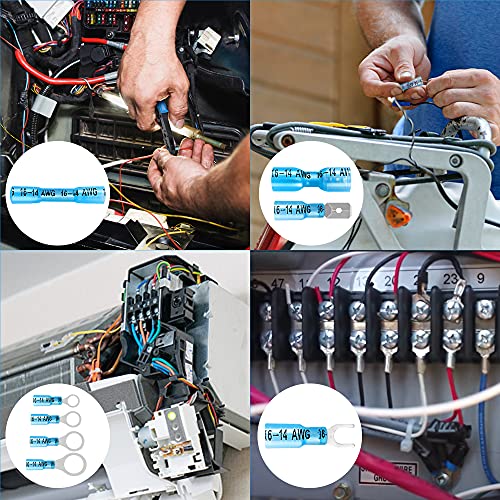 Kuject 450PCS Heat Shrink Wire Connectors, Multipurpose Waterproof Electrical Wire Terminals kit, Insulated Crimp Connectors Ring Fork Spade Butt Splices for Automotive Marine Boat Truck