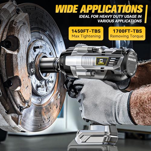 Cordless Impact Wrench 1/2 inch Compatible with Dewalt Battery: 1700FT-LBS High Torque Impact Wrench Heavy Duty Tool - Brushless Electric Impact Gun Includes LED Work Light - Bare Tool Only - size: 1/2inch, style: Fit for DeWalt(No battery)
