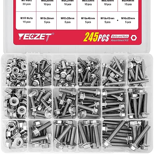 245PCS M6 M8 M10 Heavy Duty Flanged Bolts and Nuts Kit,Stainless Steel 304 Metric Flanged Hex Screws Nuts Includes 15 Most Common Sizes - color: 245PCS M6 M8 M10 Bolts and Nuts Kit