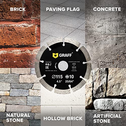 4 1/2 Inch Diamond Blade for Angle Grinder — Diamond Cutting Wheel for Cutting Stone, Marble, Granite, Brick, Masonry, Paving Flag, Concrete — Diamond Saw Blades Segment Height 0.394” (10 mm) — GRAFF - size: Ø 4 ½ Inch Segment, style: Diamond Segment Blad