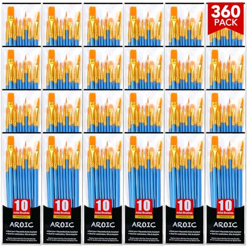 AROIC Acrylic Paint Brush Set, 36pack/360pcs Nylon Hair Paint Brushes - size: 360pcs-blue