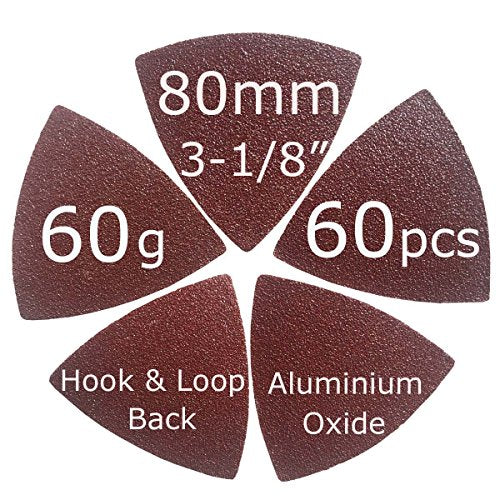 XXGO 60 Pcs 60 Grits 3-1/8 Inch 80mm Triangle Multitool Sanding Pads XG802060 - size: 3-1/8 Inch Triangle - 60 Grit - 60 Pcs