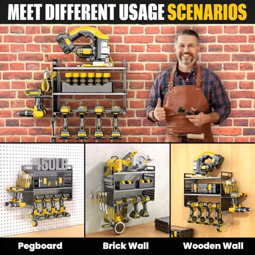 16.5" W Power Tool Organizer Wall Mount, 3-Layer,6 Drill Holders - color: Black, size: 6 Drills Holder-3 Layers