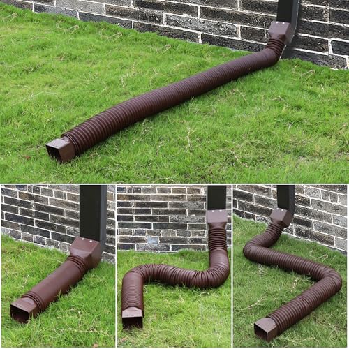 2 Pack Rain Gutter Downspout Extensions, Upgraded Flexible Drain Down Spout Extender for Rain Water Drainage, Each Extendable from 20" to 66", Combine to 10 ft with Connector(Brown) - color: 2 Pack Brown