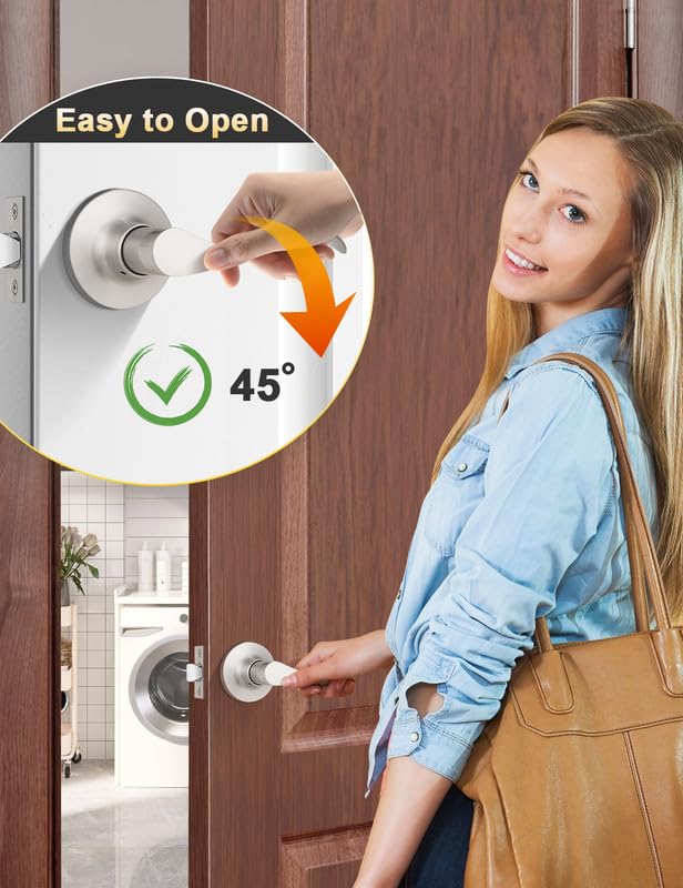 Mengico 10 Pack Satin Nickel Modern Interior Passage Door Knobs, Keyless Door Handle for Hallway & Closet, Wave Style Non-Locking Door Lever Reversible for Left & Right Handed - size: Passage Function - Keyless