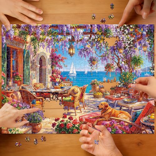 Coastal Terrace Flowers Puzzles for Adults 1000 Pieces - color: Coastal Terrace