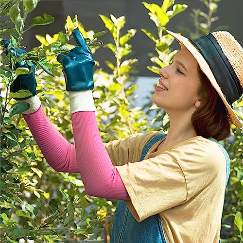 OriStout Cut Resistant Farmer Sleeves with Tumb Hole, Pink, 2 Pairs | Protective Arm Sleeves for Yard Work, Kitchen, Arm Guards for Biting, Pet Grooming, Gardening Gifts for Women, One Size - color: Pink (2 Pairs) - Long, size: One Size