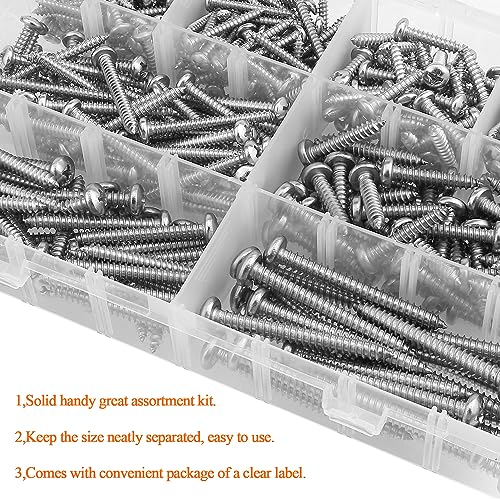 315 Pieces #6#8#10#12 Wood Screws Set, HELIFOUNER 8 Sizes Phillips Pan Head Self-Tapping Screws Assortment Kit, Phillips Pan Head Wood Screws, 304 Stainless Steel - size: #6#8#10#12
