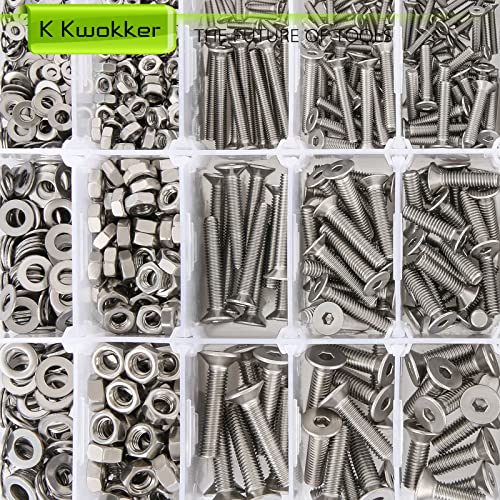 24 Sizes M2 M3 M4 M5 Hex Socket Flat Head Screw Bolts and Nuts Kit, 8MM to 25MM 304 Stainless Steel Nuts and Bolts Assortment Kit Silver Metric Machine Screws 8mm 10mm 12mm 16mm 20mm 25mm - size: D. M2 M3 M4 M5