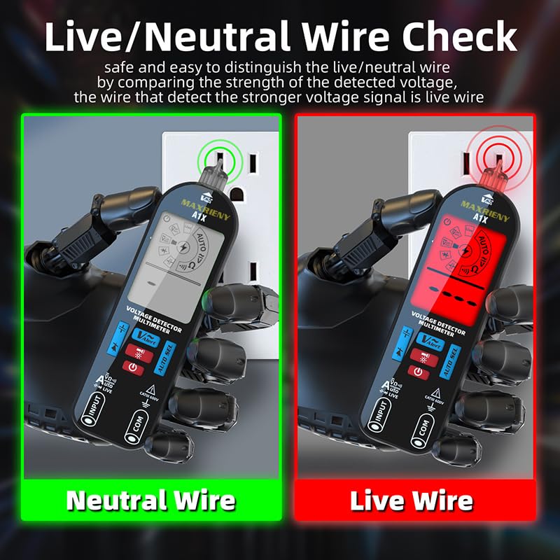 Digital Multimeter Rechargeable Electrical Tester NCV with Audible and Visual Alarms Auto-Ranging Measures AC/DC Voltage Capacitance Resistance Continuity Capacitance Diode Live Check Tester