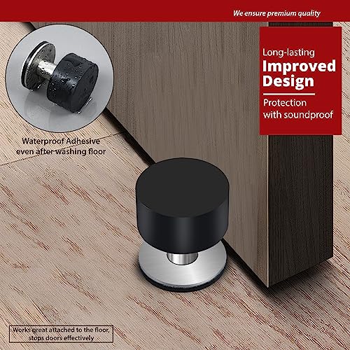 Door Stopper with Extra Sticker, Self-Adhesive Door Stop with Black Rubber Bumper & Stainless Steel Body - Heavy Duty Door Knob Wall Protector Sound Dampening for Home & Office Use - style: 1 Pack Black