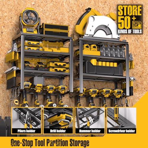 Spampur Power Tool Organizer Wall Mount | 4 Layers, Heavy Duty, Garage Storage - size: 4 shelves 4 slots (2 pack) without power strip