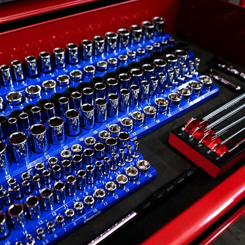 Olsa Tools Magnetic Socket Holder 3/8-Inch Drive Metric, Blue, 54 Slots - color: Blue, size: 3/8-Inch Drive, Metric
