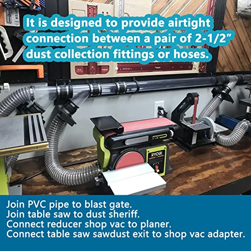 2 PCS 2.5 IN Dust Control Flex Hose Cuff 70148 Connector Ports Fit for 2-1/2” Dust Collection Hose with 4 Stainless Steel Clamps
