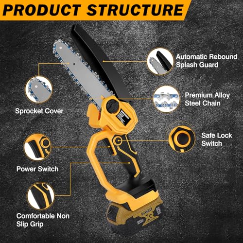 bellaDimora Cordless 6-Inch Mini Chainsaw for DeWalt 20V MAX Battery