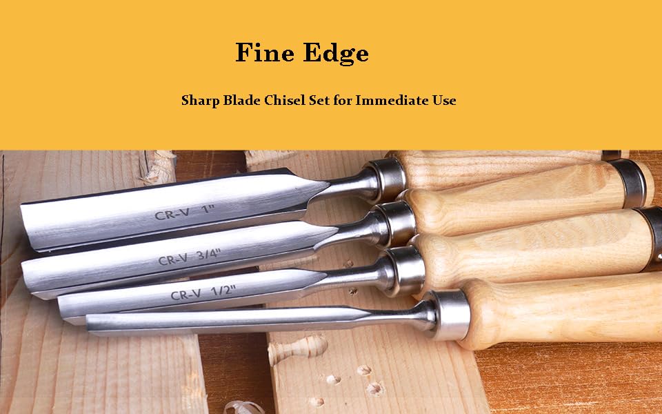 ATOPLEE 4 Pieces Wood Chisel Set for Woodworking, Professional Wood Chisel Tool Carpenter Gouge CR-V Steel Semi-Circular Edge Sharp Blade 8mm(5/16")/12mm(1/2")/18mm(3/4")/25mm(1") (Full Size-4PCS) - size: Semi-Circular-4 Piece Set (8mm/12mm/18mm/25mm)