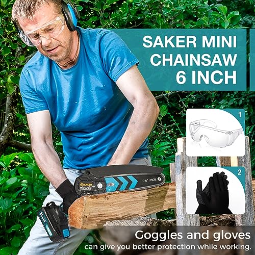 Saker Mini Chainsaw,6 Inch Electric Chainsaw Cordless with 2 Batteries Blue - color: 6 Inch Blue