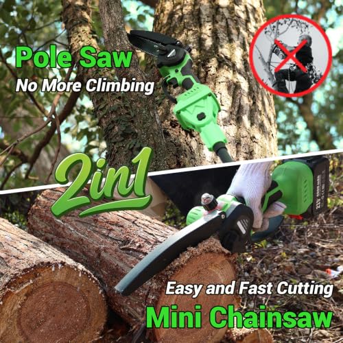 2 in 1 8IN Brushless Cordless Pole Saw & Mini Chainsaw with Extension Pole - color: Green02