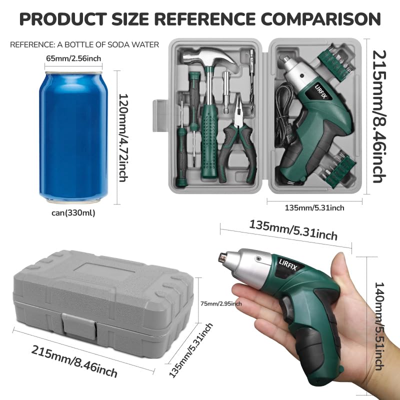 20-Piece Green 3.6V Electric Household Hardware Tool Set - Compact USB Rechargeable Low-Power Screwdriver, Pliers, Claw Hammer, Screwdriver Bits