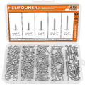 #4 x 3/8" 1/2" 5/8" 3/4" 1" Wood Screws Set, HELIFOUNER 210 Pieces Phillips Pan Head Self-Tapping Screws Assortment Kit, Phillips Pan Head Wood Screws, 304 Stainless Steel - size: #4