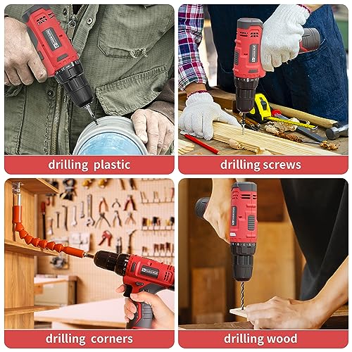Fadakwalt Cordless Drill Set, 20V Electric Power Drill with Battery And Charger - color: 12v Drill (Red)