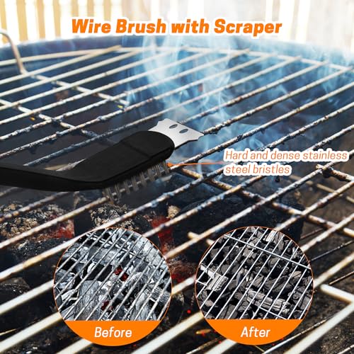 Grill Brush with Scraper Set 2 PCS Stainless Steel Wire Brush with Spatula and Bristle Free Steam Cleaner for BBQ Grill Cleaning Barbeque Grill Brushes - size: 16 inch (2-Pack)