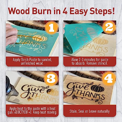 Torch Paste - The Original Wood Burning Paste | Made in USA Heat Activated Non-Toxic Paste for Crafting | Accurately & Easily Burn Designs on Wood, Canvas, Denim & More - Pack of 3 Jars + 3 Squeegees - size: 3 Jars (3 oz each) + 3 Squeegees