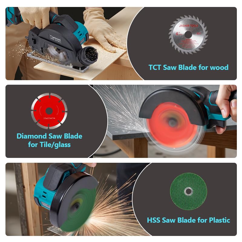 4-Inch Cordless Mini Circular Saw & Angle Grinder, Brushless 3-Speed Tool for Makita 18V Battery