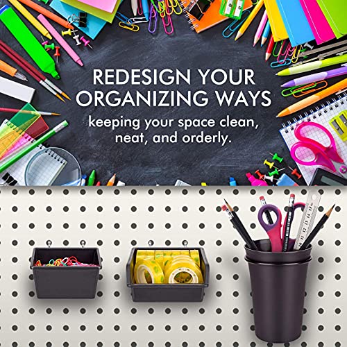 Pegboard Bins Cups with Hooks & Loops 12 Pack Peg Board Organizer (Black) - color: Black