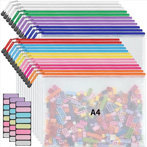 JARLINK A4 Mesh Zipper Pouch Bags, 24 Pcs Waterproof Zipper Pouch Bags - style: 24pcs