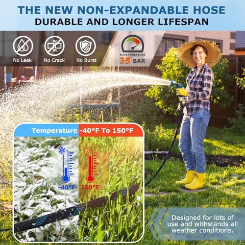 Non-Expanding Garden Hose 75 ft, Kink Free Flexible Water Hose with 10-Pattern Spray Nozzle, Lightweight Hose Pipe, Leak Proof, 3/4" Swivel Connectors, Super Fabric, Portable Storage Strap - size: 75ft