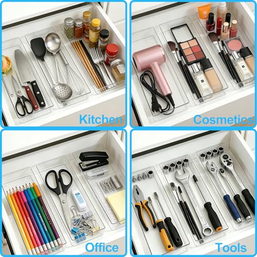 Manalete 8 Pcs Large Clear Plastic Drawer Organizer,12"x6" Vanity Organizer - size: 8 Pack 12"×6"