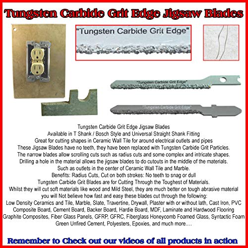 Fiberglass U Shank Scroll Jigsaw Blades Set 5 Carbide Grit Jigsaw Blades U Shank for Drywall Hardie Cement Backer Board Cement Siding Jigsaw U Shank Scroll Carbide Grit Jig Saw Blades for Curve Cuts