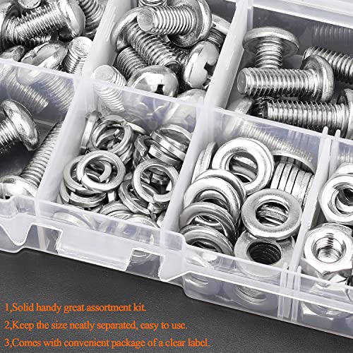 HELIFOUNER 140 Pieces M6 x 8mm /10mm /12mm /16mm /20mm, Phillips Pan Head Machine Screws, Metric Screws Bolts Washers Nuts Kit, 304 Stainless Steel - size: M6