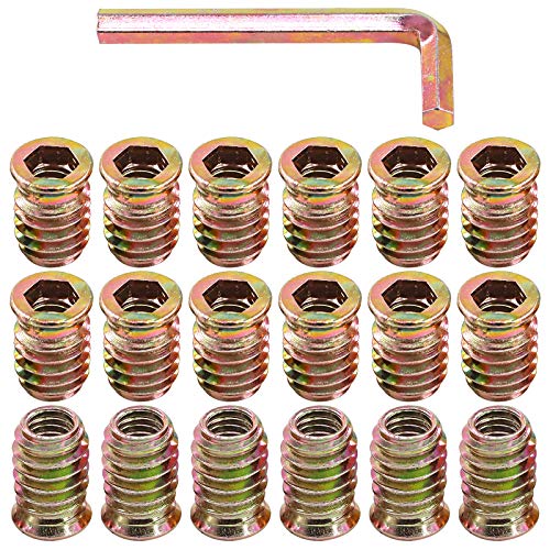 Glarks 50Pcs 5/16"-18 x20mm Threaded Inserts Nuts Zinc Plated Carbon Steel Hex Socket Drive Furniture Flanged Screw-in Nut with M8 Hex Wrench for Wood Furniture (5/16''-18 x 20mm) - size: 5/16"-18 x 20mm