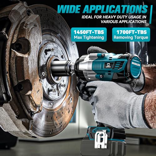 Cordless Impact Wrench 1/2 inch Compatible with Makita Battery: 1700FT-LBS High Torque Impact Wrench Heavy Duty Tool - Brushless Electric Impact Gun Includes LED Work Light - Bare Tool Only - size: 1/2inch, style: Compatible with Makita
