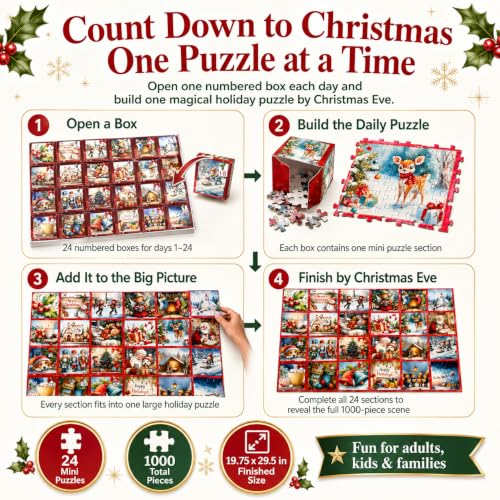 Christmas Advent Puzzle 1000 Piece Countdown 2026 - color: Christmas Advent Puzzle
