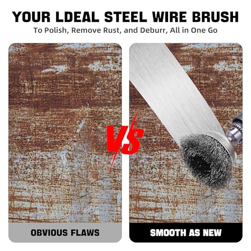 Wire Brush Set 28 Pcs - Abrasive Wheel, Cup Brush, Coarse Crimped Carbon Steel Attachments for Drill with 1/4 Inch Hex Shank (28)