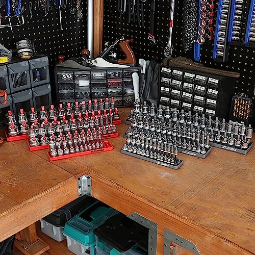 OEMTOOLS 22413 6-Pc SAE & Metric Socket Tray Set for Sizes 1/4", 3/8”, 1/2" - color: Red/Grey