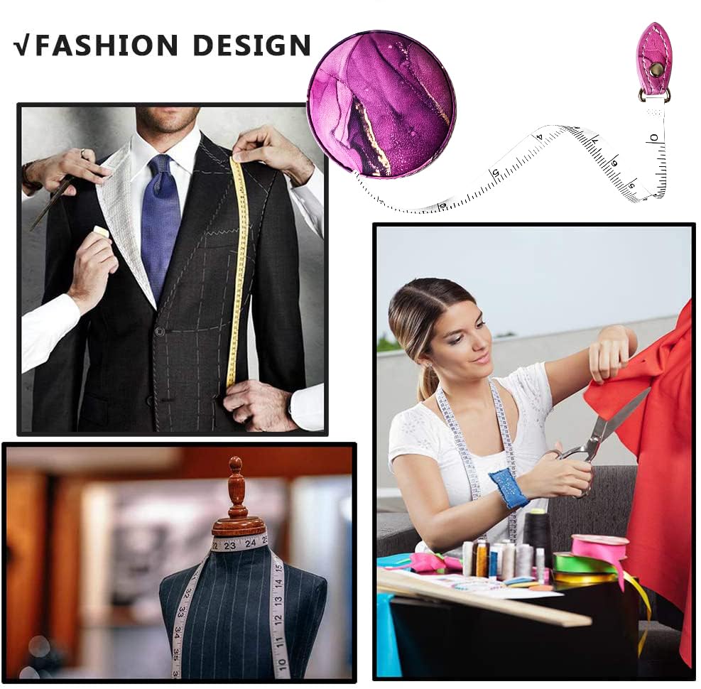 Tape Measure Body Measuring Tape，Medical Body Cloth Tailor Craft Dieting Measuring Tape, Dual Sided Retractable Ruler Colour Printed Soft Tape Measure Retractable - color: Purple Marble 1 pack