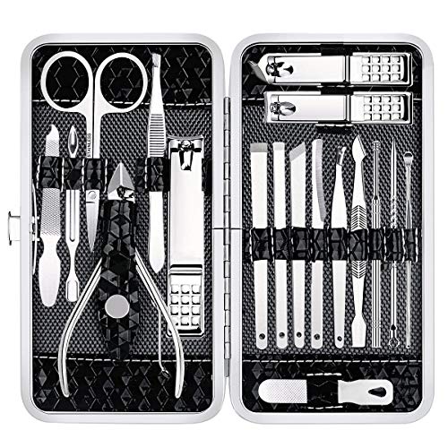 Yougai Manicure Set 18Pcs Stainless Steel Nail Clippers Set with Case Black - color: Black